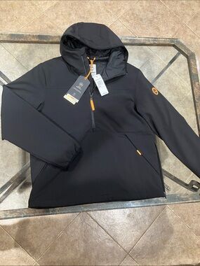 Timberland Black Hooded Windbreaker with Orange Trim